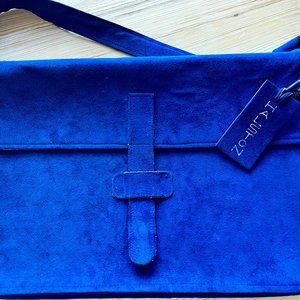 HALSTON for Hartmann vintage blue suede briefcase, cross body/shoulder bag